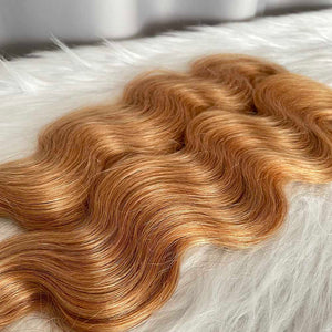 Honey Blonde Hair Body Wave Human Hair Weft 100g / piece