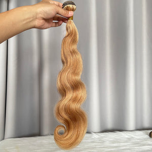 Honey Blonde Hair Body Wave Human Hair Weft 100g / piece