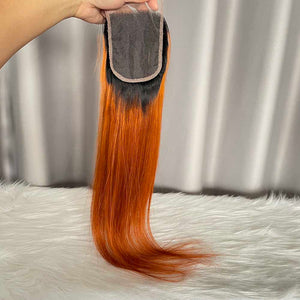 Ginger Straight Human Hair Bundles with Lace Closure Color 350