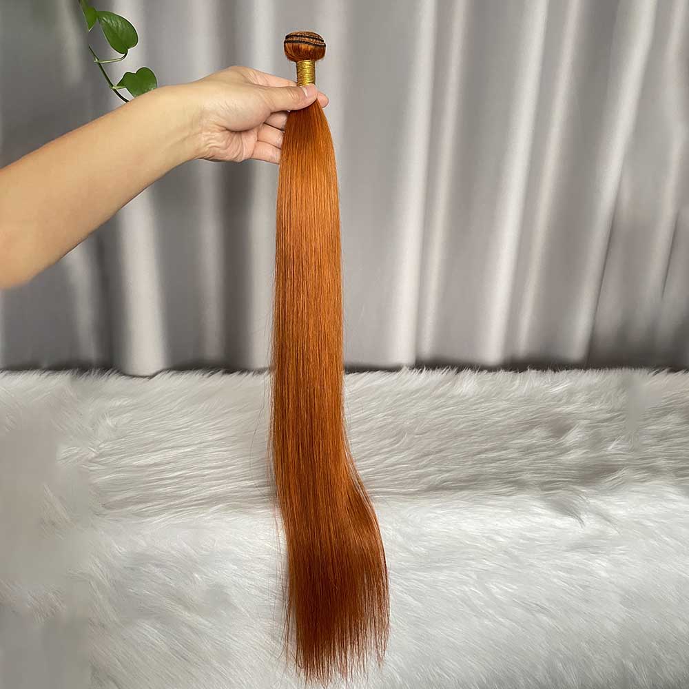 Ginger Straight Human Hair Bundles with Lace Closure Color 350