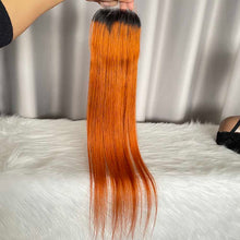 Ginger Straight Human Hair Bundles with Lace Closure Color 350