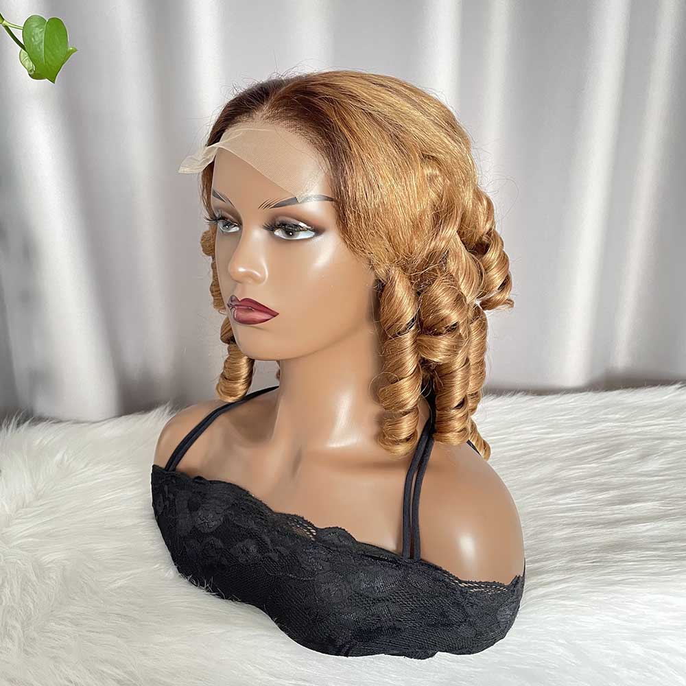 5x5 Closure Wig Bouncy Human Hair Honey Blonde Lace Wig