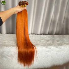 Ginger Straight Human Hair Bundles with Lace Closure Color 350